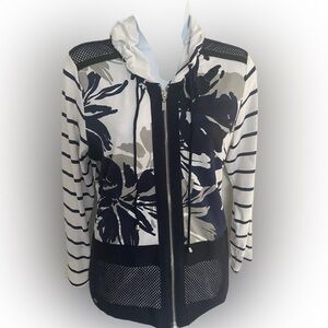 Dolcezzi Hoody Zip Jacket - XS navy /taupe /white , NWOT ,cotton blend